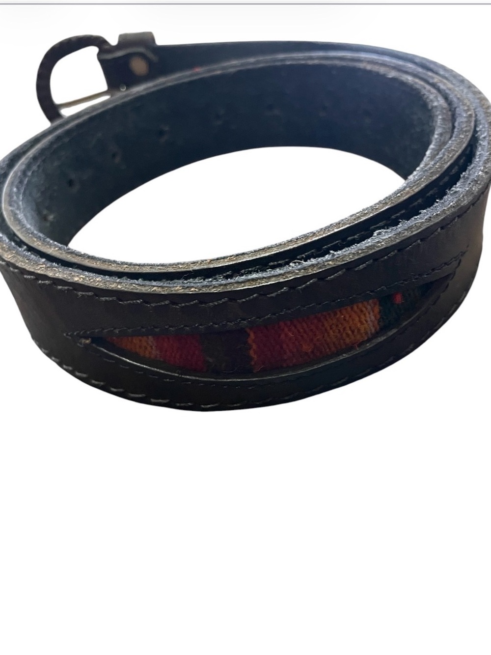 Handcrafted Leather Belt with Red-Orange Woven Accent Engraving Like New